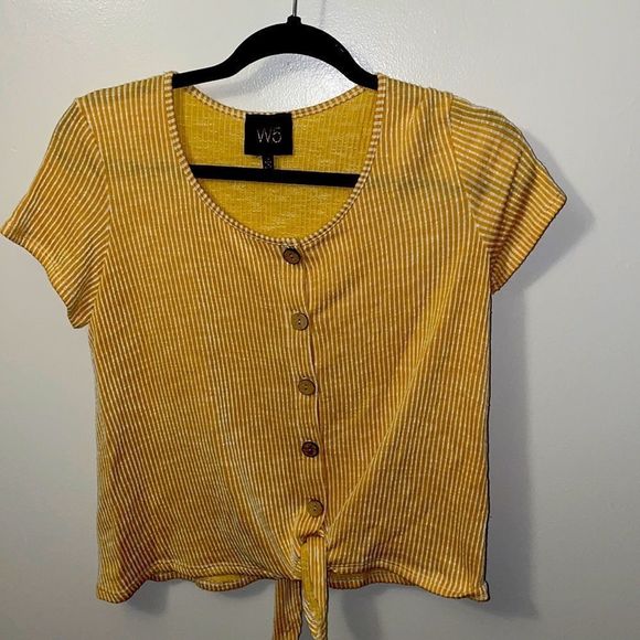 Anthropologie W5 yellow ribbed button up crop top - Size S - Picture 2 of 4